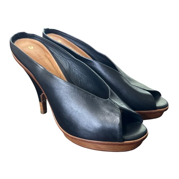 LeifsDottir Anthropologie Mule Heels Black Leather Platform Women Sz 36 US 5.5-6 - Picture 1 of 10